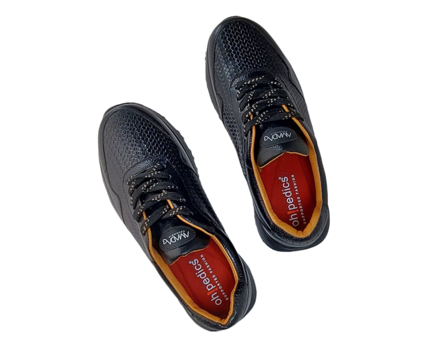 Frida Negro-Negro · Tenis Unisex en Cuero con Soporte Ortopédico
