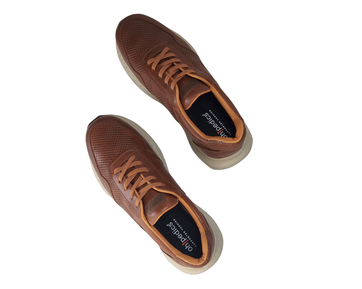 Pinjas Coñac - Tenis 100% Cuero con Plantillas Ortopédicas