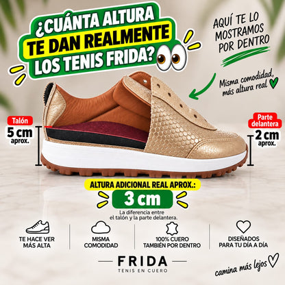 Frida Chocolate Puro · Tenis 100% Cuero con Plantillas Ortopédicas
