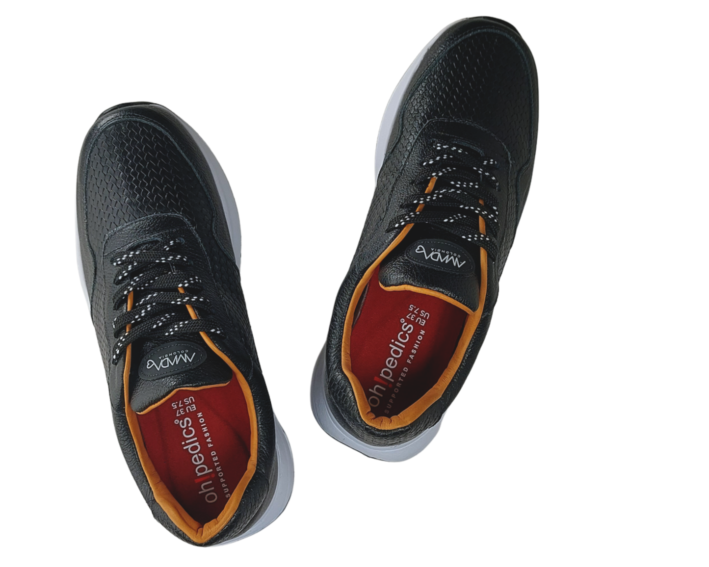 Frida Negro · Tenis Unisex 100% Cuero con Soporte Ortopédico