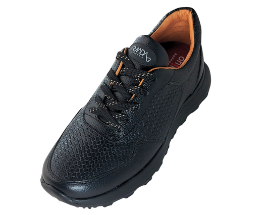 Frida Negro-Negro · Tenis Unisex en Cuero con Plantillas Ortopédicas