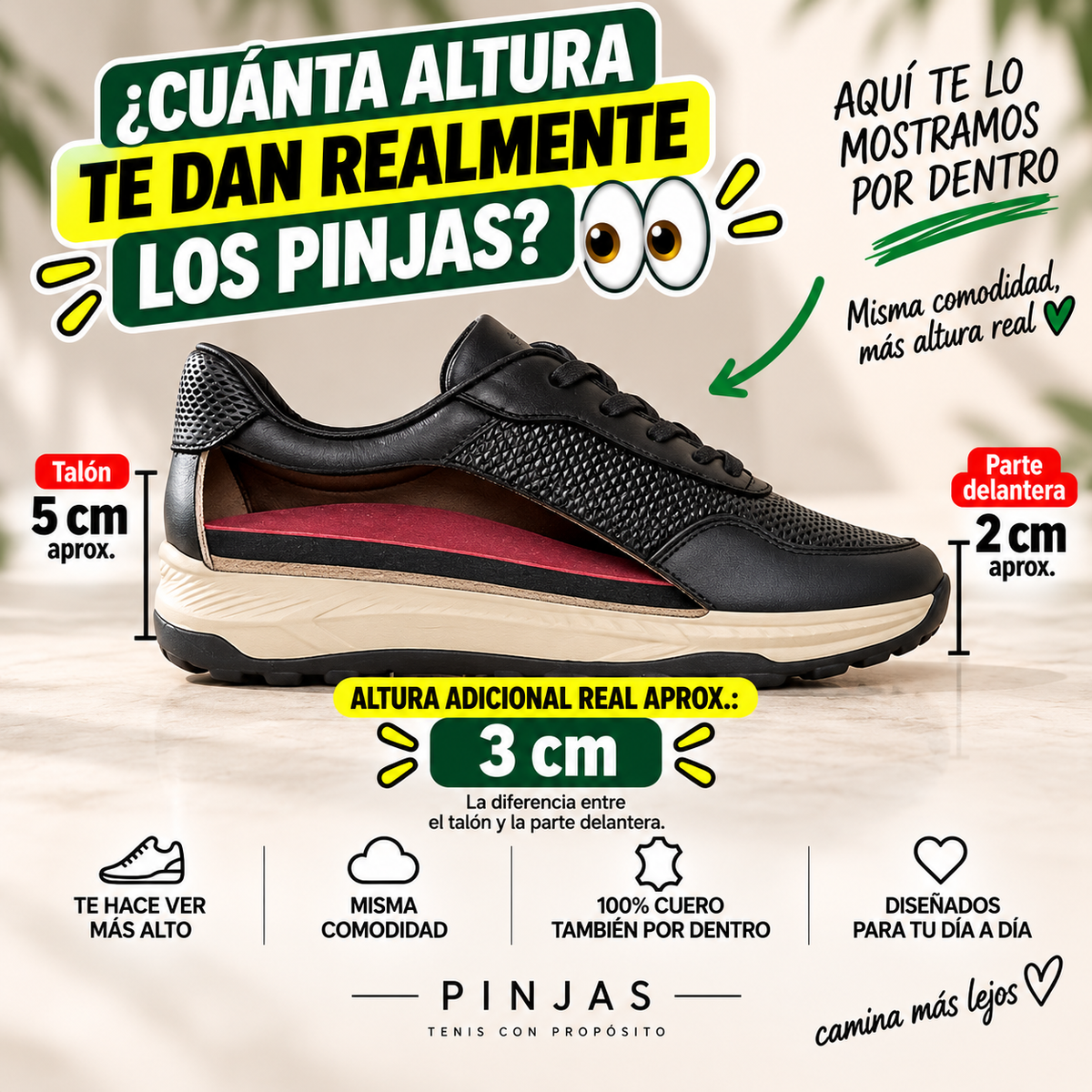 Pinjas Negro - Tenis 100% Cuero con Plantillas Ortopédicas