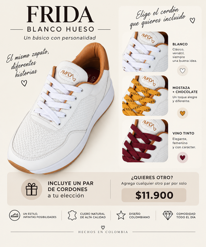 Frida Blanco Hueso · Tenis 100% Cuero con Plantillas Ortopédicas
