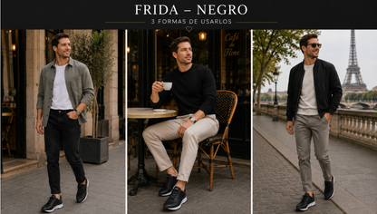 Frida Negro · Tenis Unisex 100% Cuero con Soporte Ortopédico
