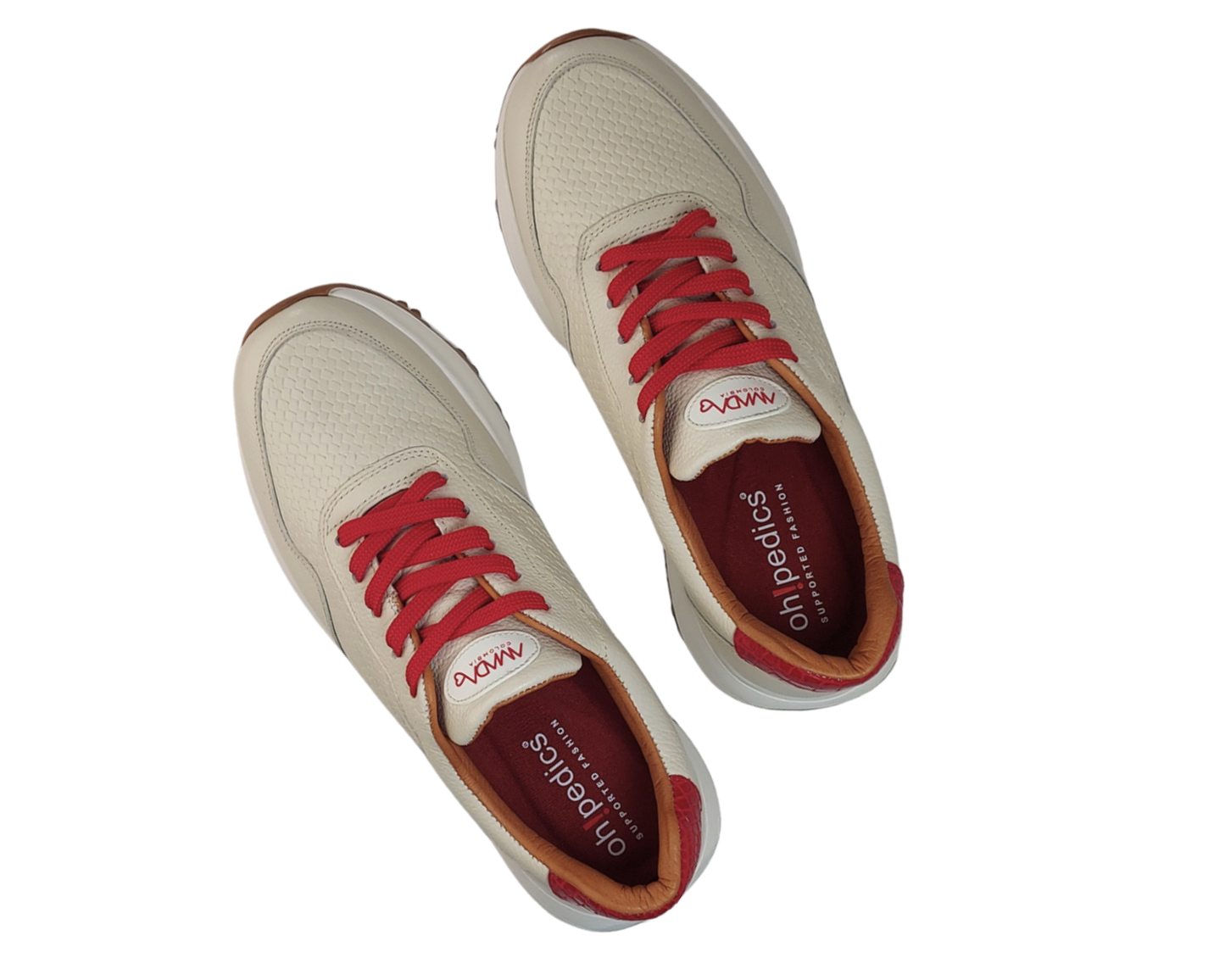 Frida Marfil x Rojo · Tenis 100% Cuero con Soporte Ortopédico