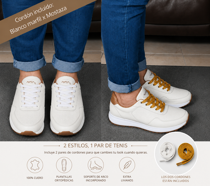Frida Blanco Hueso · Tenis 100% Cuero con Soporte Ortopédico
