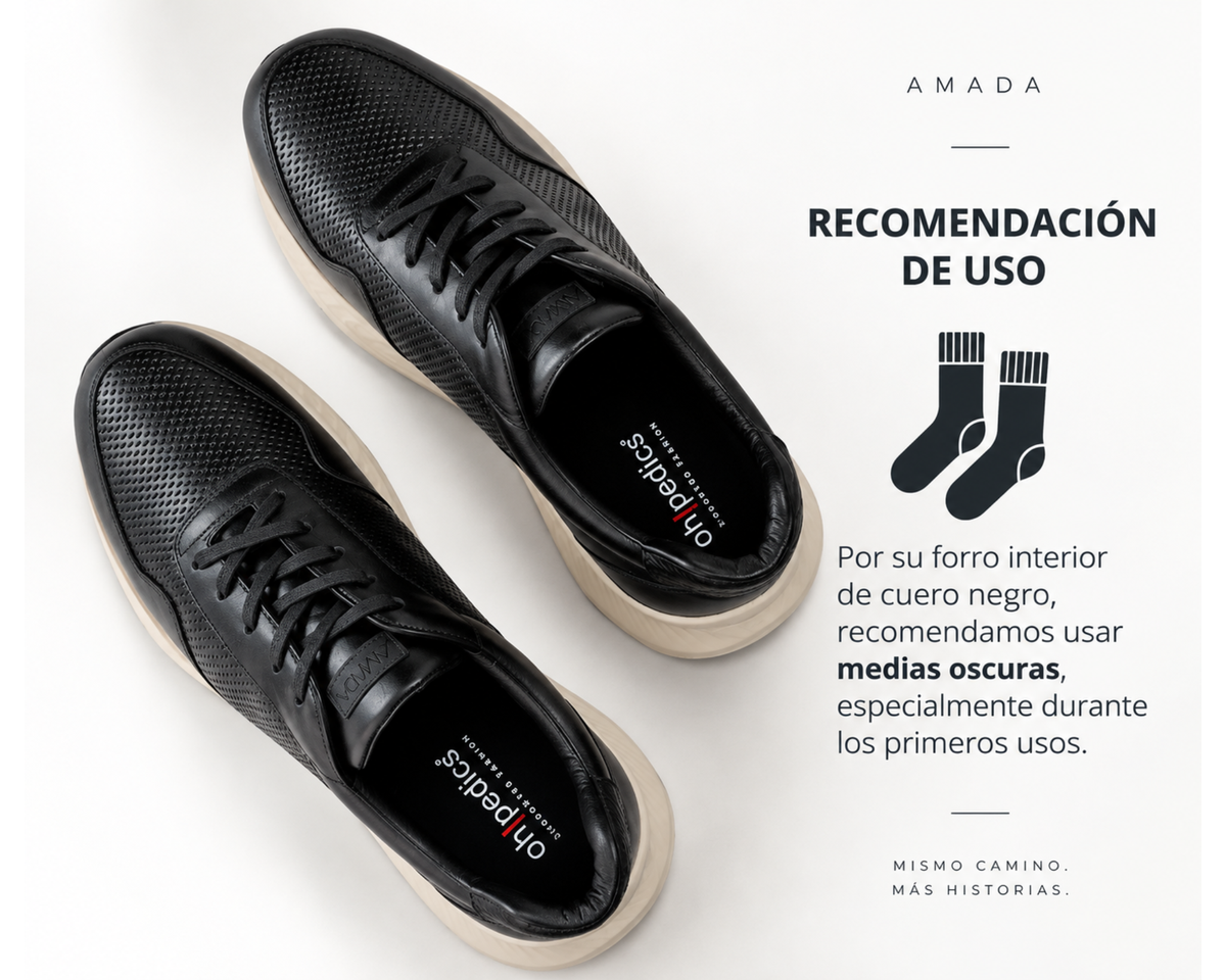 Pinjas Negro - Tenis 100% Cuero con Plantillas Ortopédicas