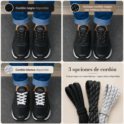 Frida Negro · Tenis Unisex 100% Cuero con Soporte Ortopédico