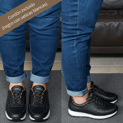 Frida Negro · Tenis Unisex 100% Cuero con Soporte Ortopédico