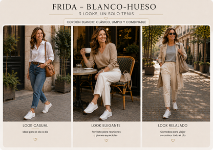 Frida Blanco Hueso · Tenis 100% Cuero con Soporte Ortopédico