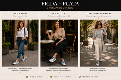 Frida Plata · Tenis 100% Cuero con Soporte Ortopédico
