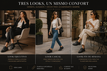 Frida Negro-Negro · Tenis Unisex en Cuero con Soporte Ortopédico