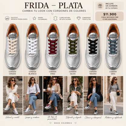 Frida Plata · Tenis 100% Cuero con Plantillas Ortopédicas