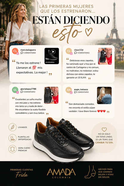 Frida Miel x Oro · Tenis 100% Cuero con Soporte Ortopédico