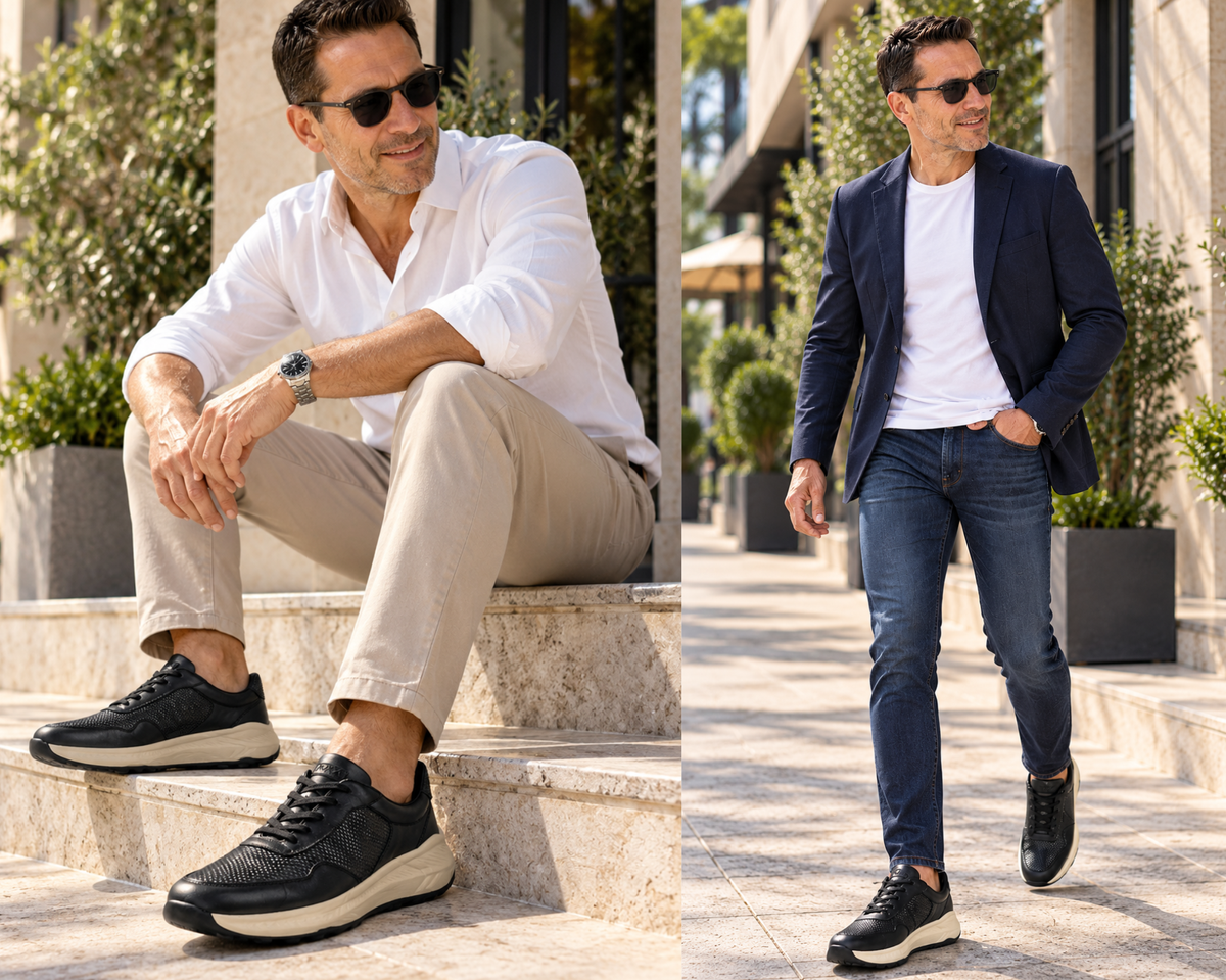Pinjas Negro - Tenis 100% Cuero con Plantillas Ortopédicas