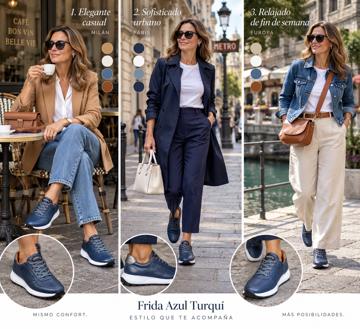 Frida Turquí Oscuro · Tenis 100% Cuero con Plantillas Ortopédicas