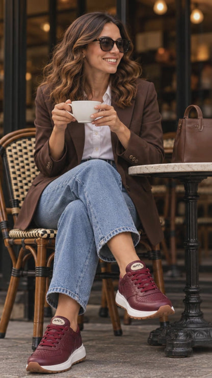 Frida Vino Merlot · Tenis 100% Cuero con Plantillas Ortopédicas