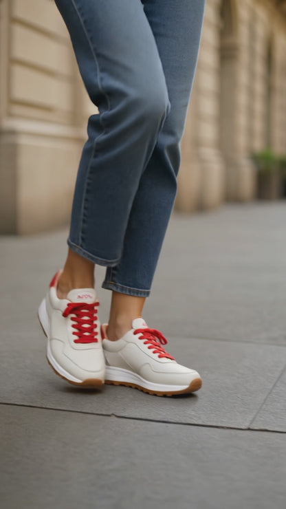 Frida Marfil Rojo · Tenis 100% Cuero con Plantillas Ortopédicas